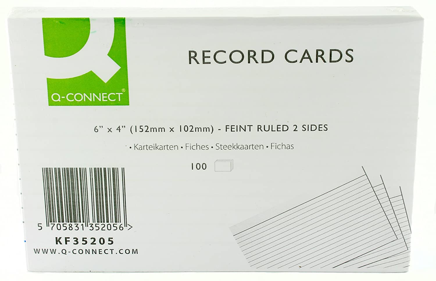 Q-Connect Record Card 152x102mm Ruled Feint White (100 Pack), 100 Count (Pack of 1)
