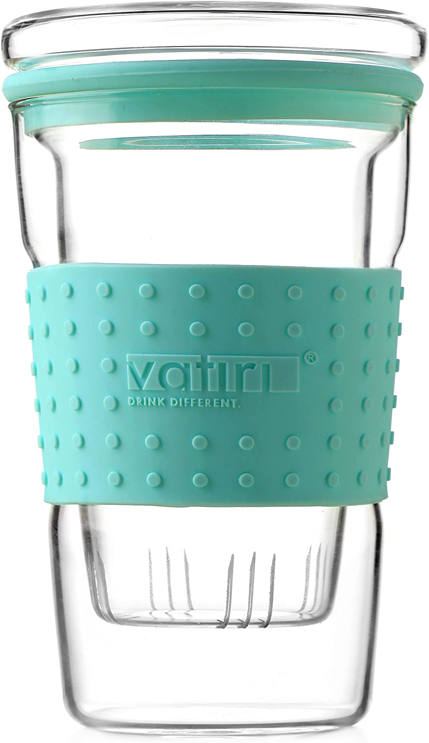 TEA SOUL Glass Infuser with Green Holder, Multicoloured, 360 ml, Multicolor, 10.00 x 10.00 x 19.00 cm