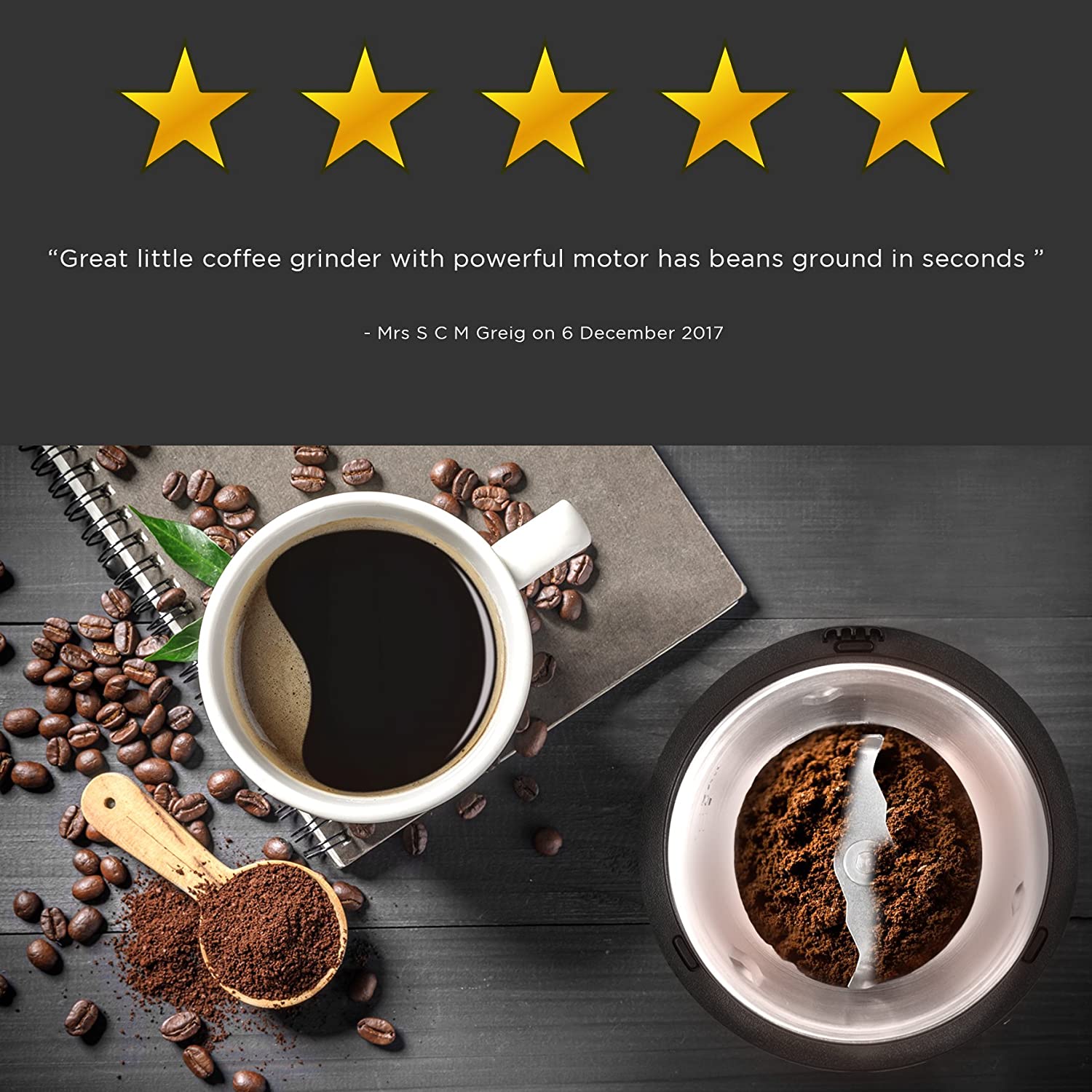 Duronic Electric Coffee Grinder CG250, Spice Grinder Machine, Stainless Steel Blades Grinders - Image 2