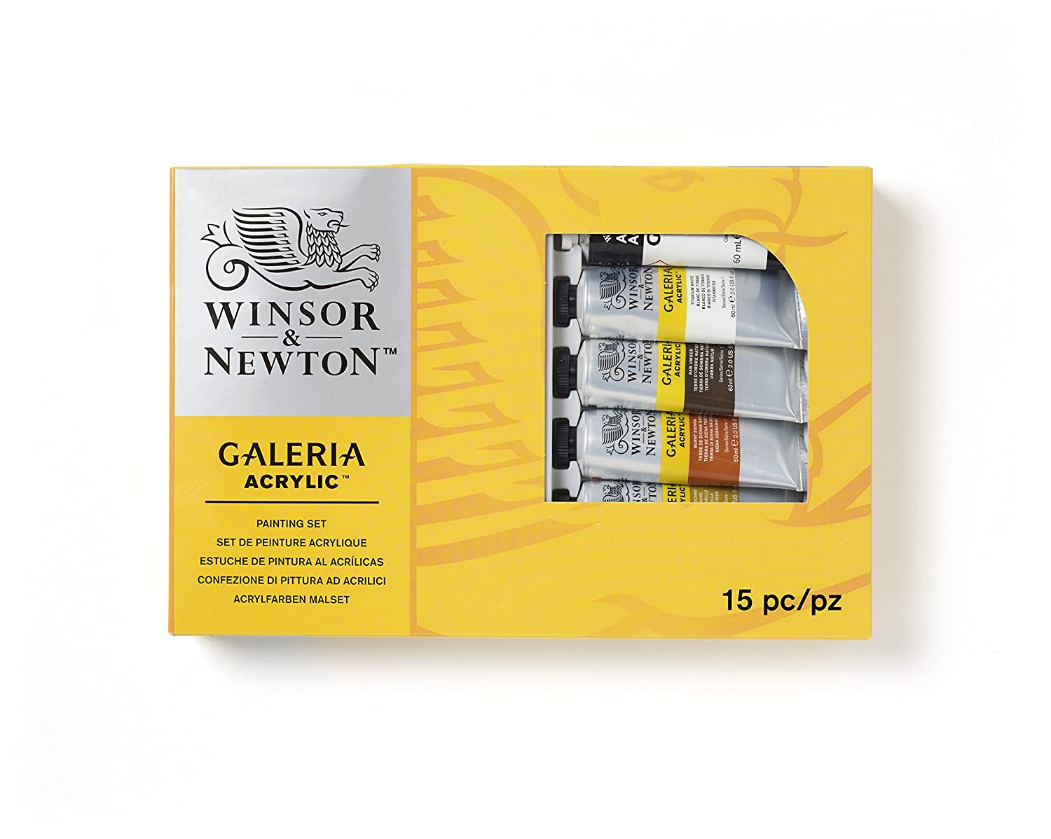 Winsor & Newton, Galeria Acrylic, 10x60ml Tube Set + 1 x Winsor Canvas Board, 1 x Plastic Palette, 2 x Galleria Brushes