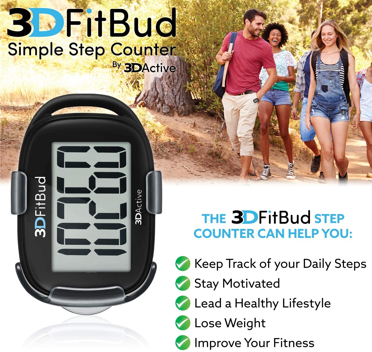 3DActive 3DFitBud Simple Step Counter Walking 3D Pedometer with Clip Lanyard Accurate Step Tracker Large Display Easy to Use for Kids Men Women Adult Seniors Daily Step Tracking A420S - Image 4