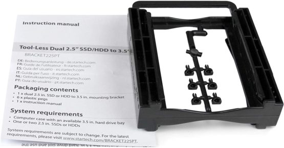 StarTech Dual 2.5" SSD/HDD Mounting Bracket for 3.5” Drive Bay - Tool-Less Installation - 2-Drive Adapter Bracket for Desktop Computer (BRACKET225PT) , Black - Image 3