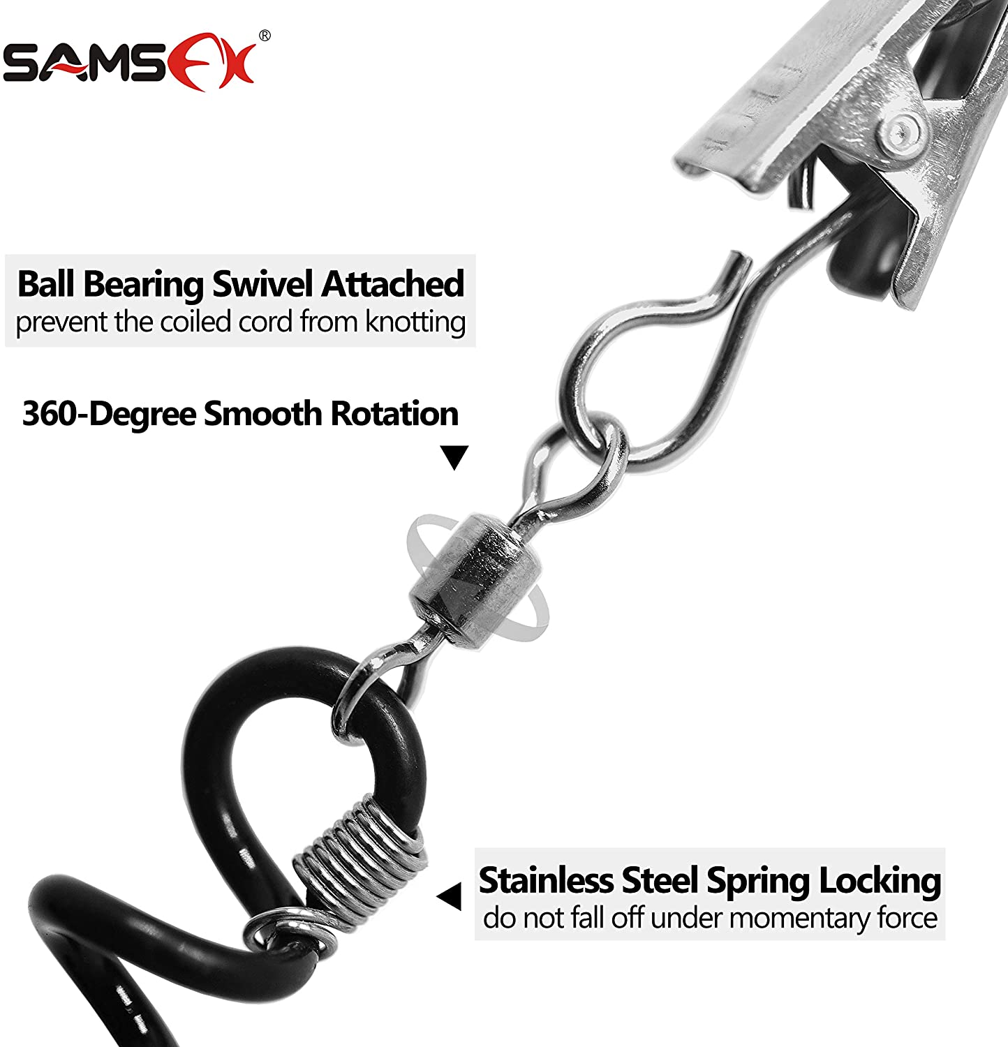 SAMSFX Fishing Wind Cap Retainers Hat Clips Coiled Cord and 360