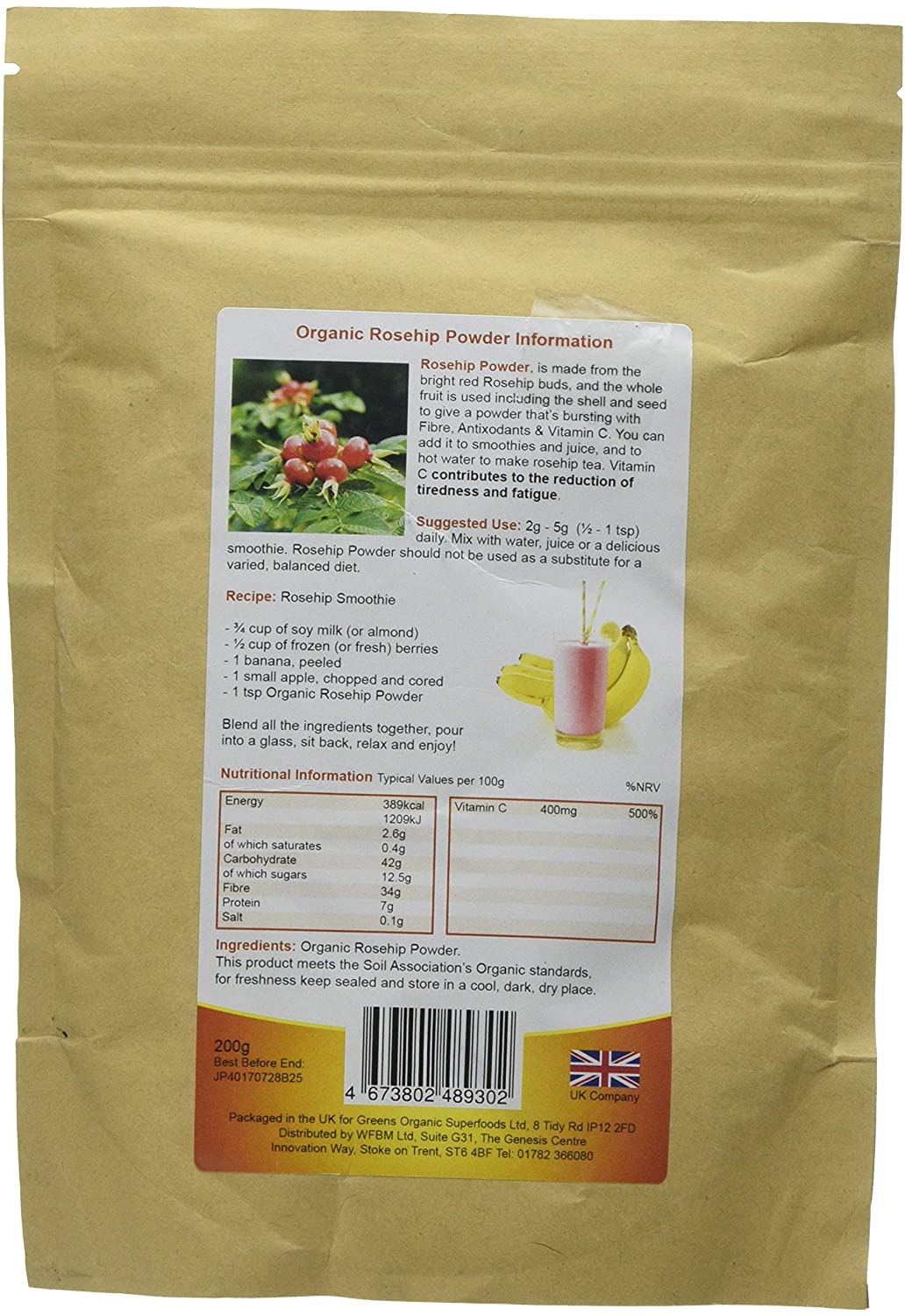 GOLDEN GREENS ORGANIC Organic Rosehip Powder 200g (PACK OF 1) BigaMart