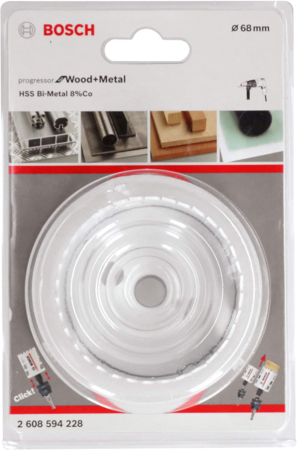BOSCH Bi-Metal Hole Saw (for Wood and Metals, 8% Cobalt Alloy, Progressive Tooth Design, Ø 68 mm, Accessory Drills)