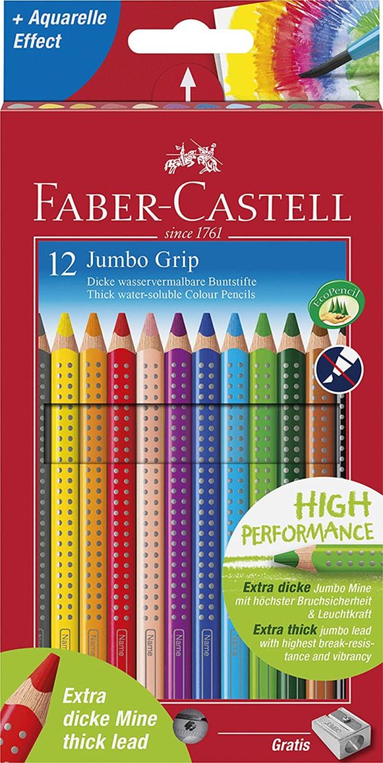 Faber-Castell 110912 - Jumbo GRIP colored pencils, cardboard box of 12