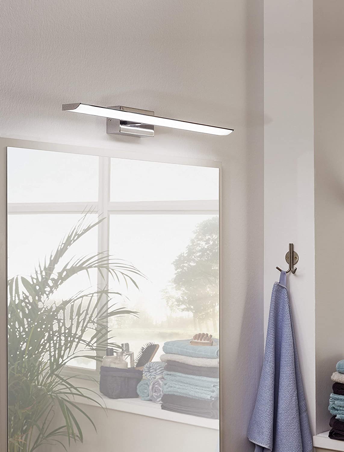 Eglo LED Wall Light Tabiano, Mirror Light, LED Wall Lamp Made of Metal in Chrome and Plastic in White, Bathroom Light - Image 2