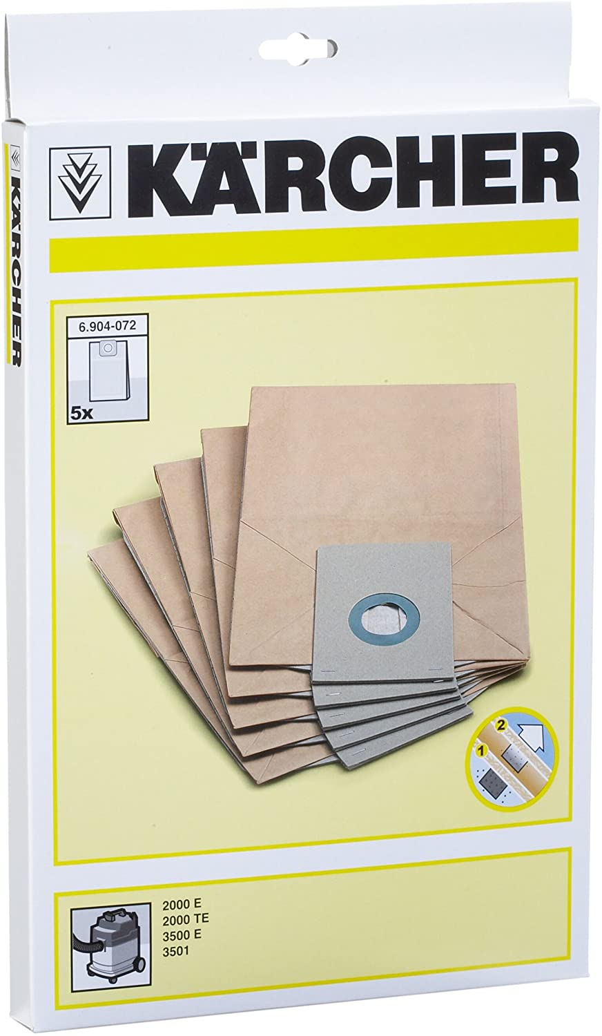 Karcher A2000E/2000TE/3500E/3501E Series Vacuum Filter Bags, Pack of 5, Brown