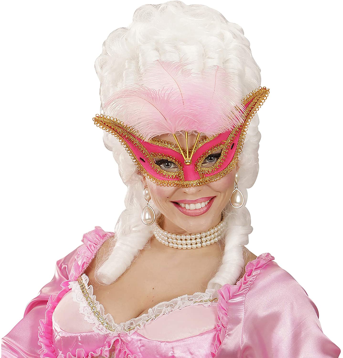 WIDMANN 03658 - Mask with Feathers for Adults Women Venetian Carnival, Party, Theme Parties, Pink-Gold Color - Image 3