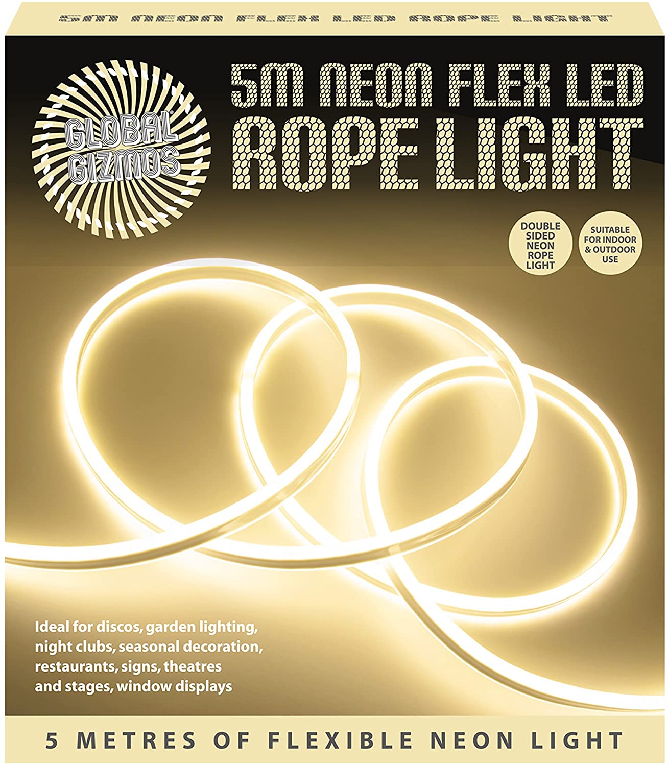 Global Gizmos 47530 5 Metre LED Strip Lights / Flexible Rope Lights / Neon Style Glow / Great for Bedrooms & TV Backlight / Indoors or Outdoors / Warm White Colour - Image 2