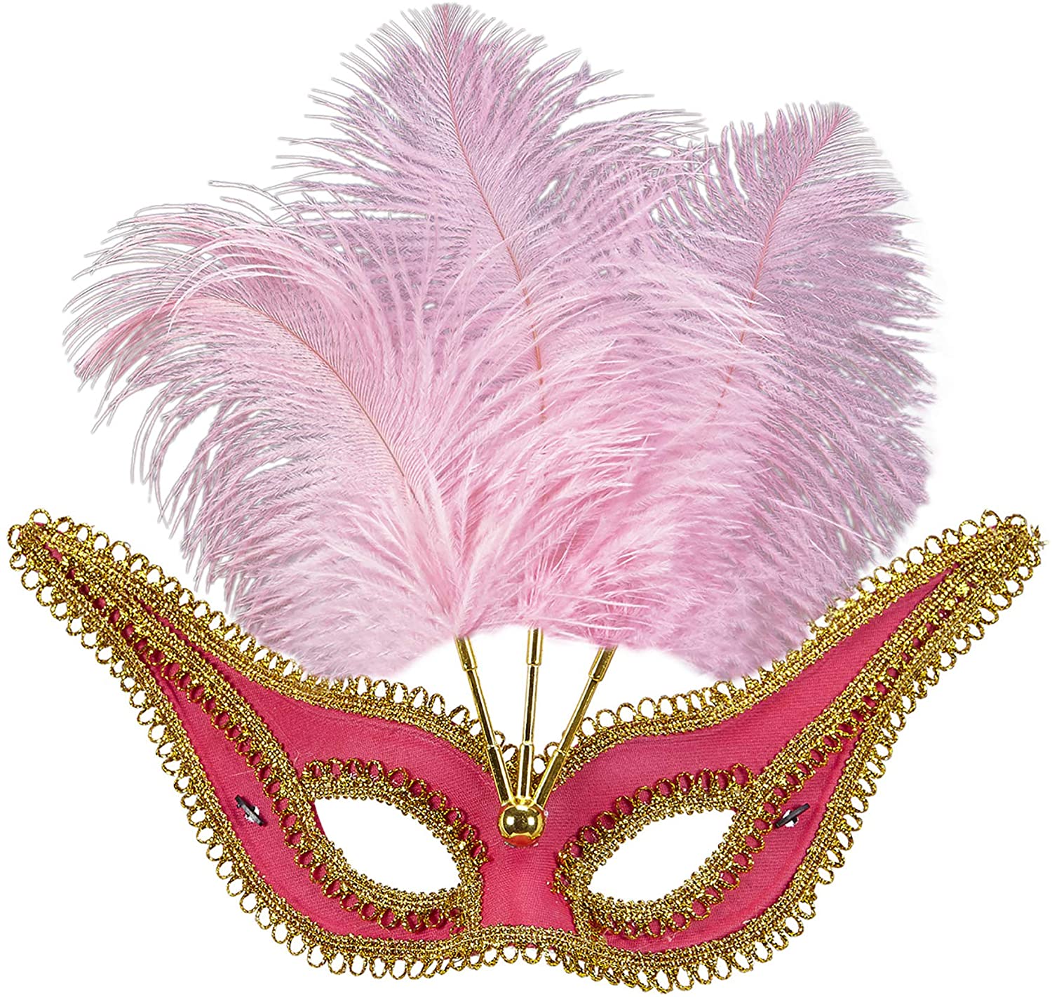 WIDMANN 03658 - Mask with Feathers for Adults Women Venetian Carnival, Party, Theme Parties, Pink-Gold Color