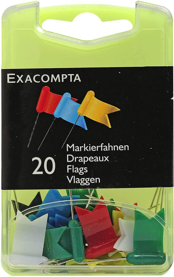 Exacompta Flag Pins, 16 mm - Assorted Colours, Pack of 20