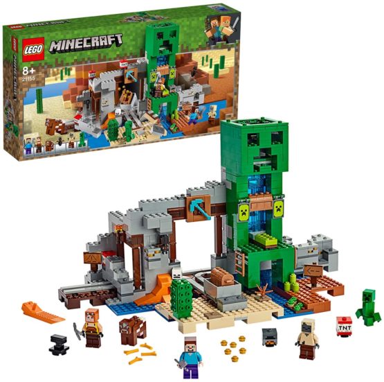 LEGO 21155 Minecraft The Creeper Mine Building Set with Steve Minifigure, Blacksmith, Husk, Creeper and Animal Figures plus TNT Elements, The Nether Micro World Toys for Kids