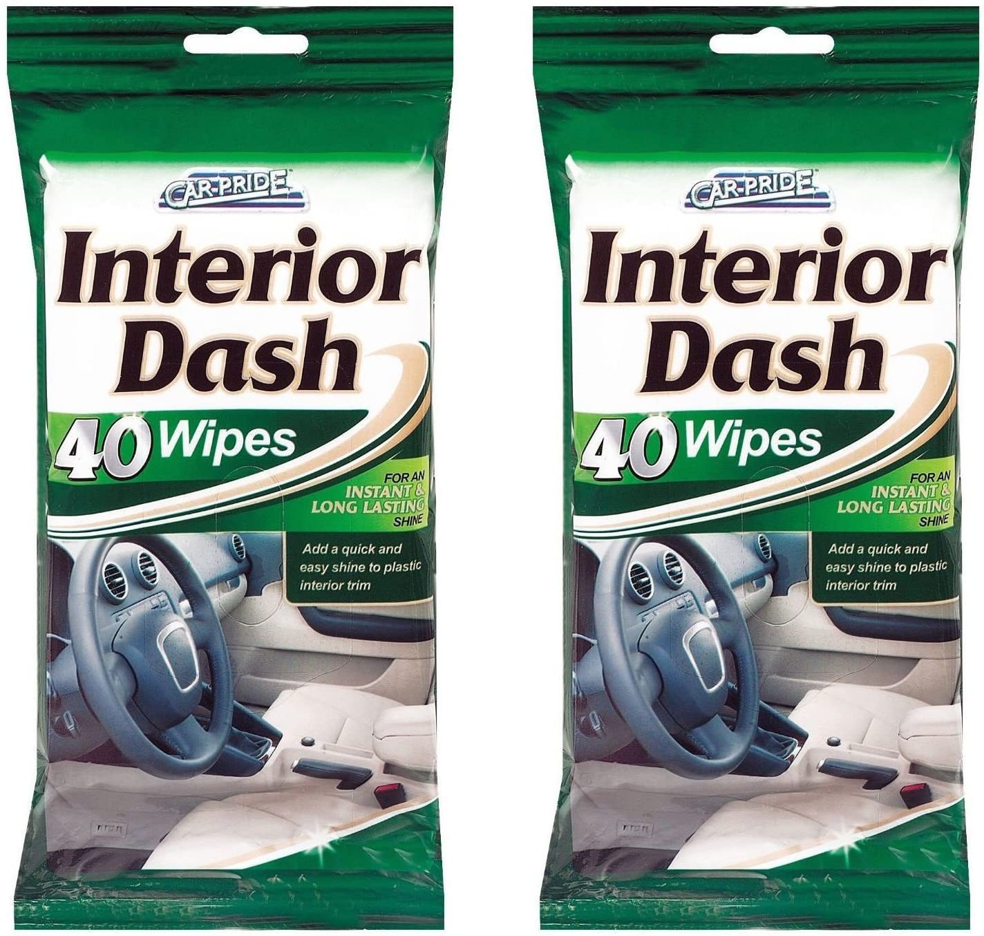 80 Car Dash Interior Clean Wipes 2 Packs of 40, Dark Green, 1 count (Pack of 80)