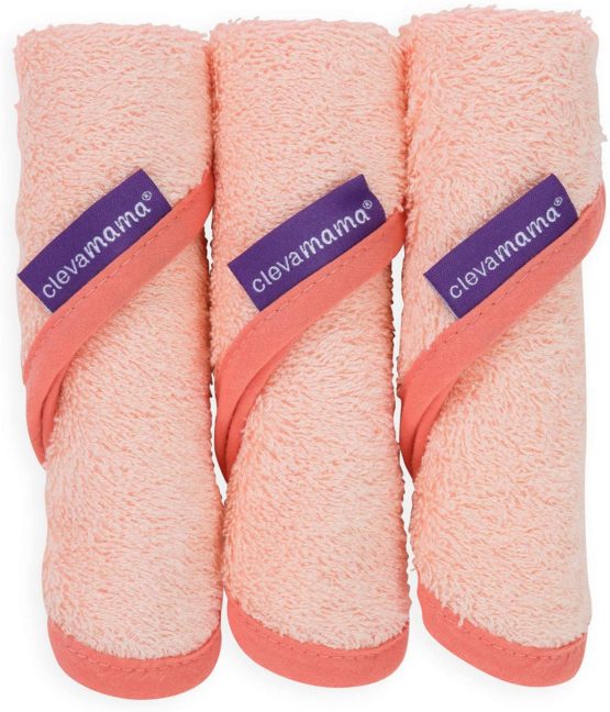ClevaMama Baby and Newborn Wash Cloth in Set (3pack), Ultra-Soft and Absorbent Bamboo and Cotton Made - Coral, 25x25 cm - Image 3
