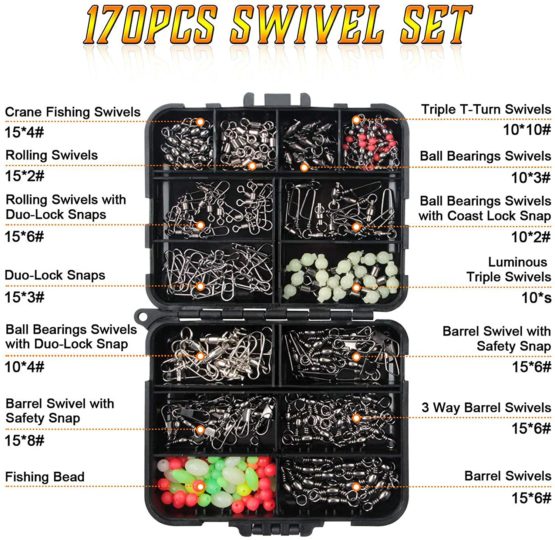 JSHANMEI Fishing Swivels Snaps Kit Stainless Steel Barrel Swivel, Snap Swivels, Fishing Beads, 3 Way Swivel, Ball Bearing Swivel for Freshwater Saltwater Fishing Accessories Tackle Box - Image 3