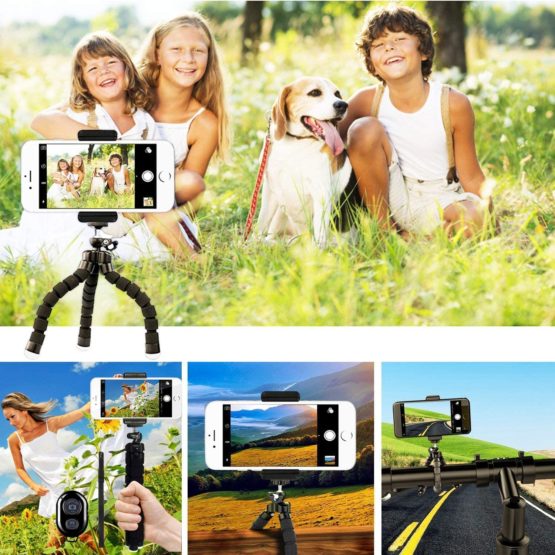 Phone Tripod, Tabletop Travel Portable and Flexible Camera Stand Holder with Wireless Remote and Universal Clip (7.58 inch) - Image 2