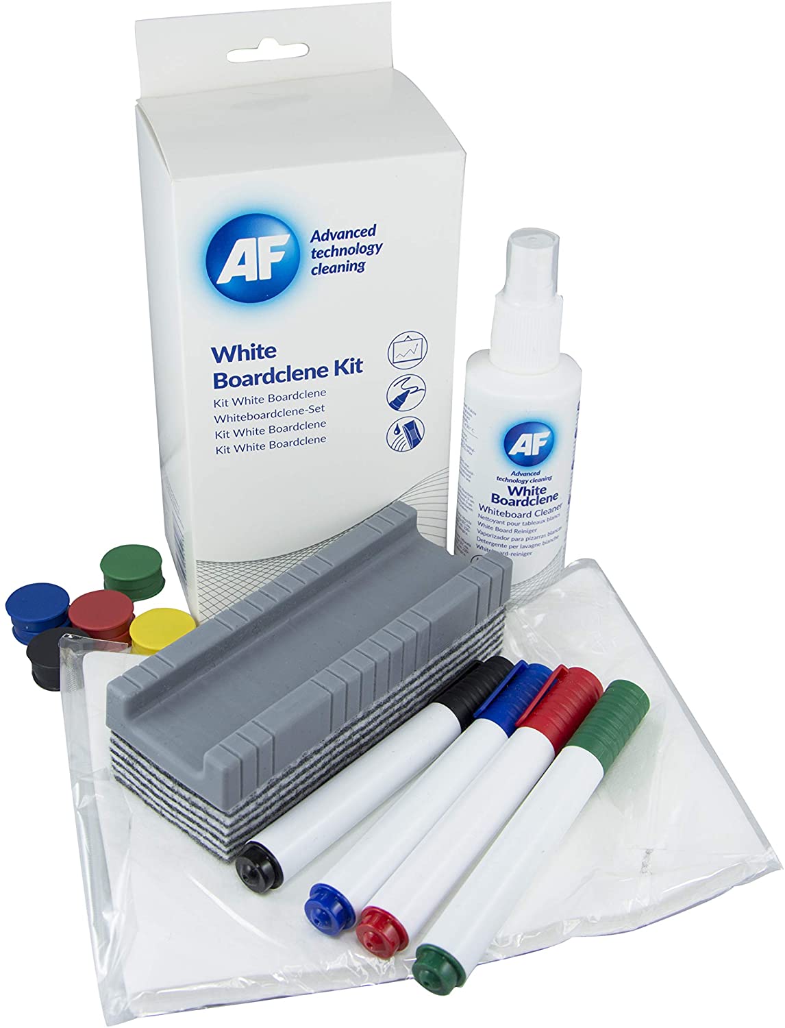 AF Complete Whiteboard Cleaning Kit, 125ml White board Cleaning Spray Solution, Magnets, Peelable Eraser