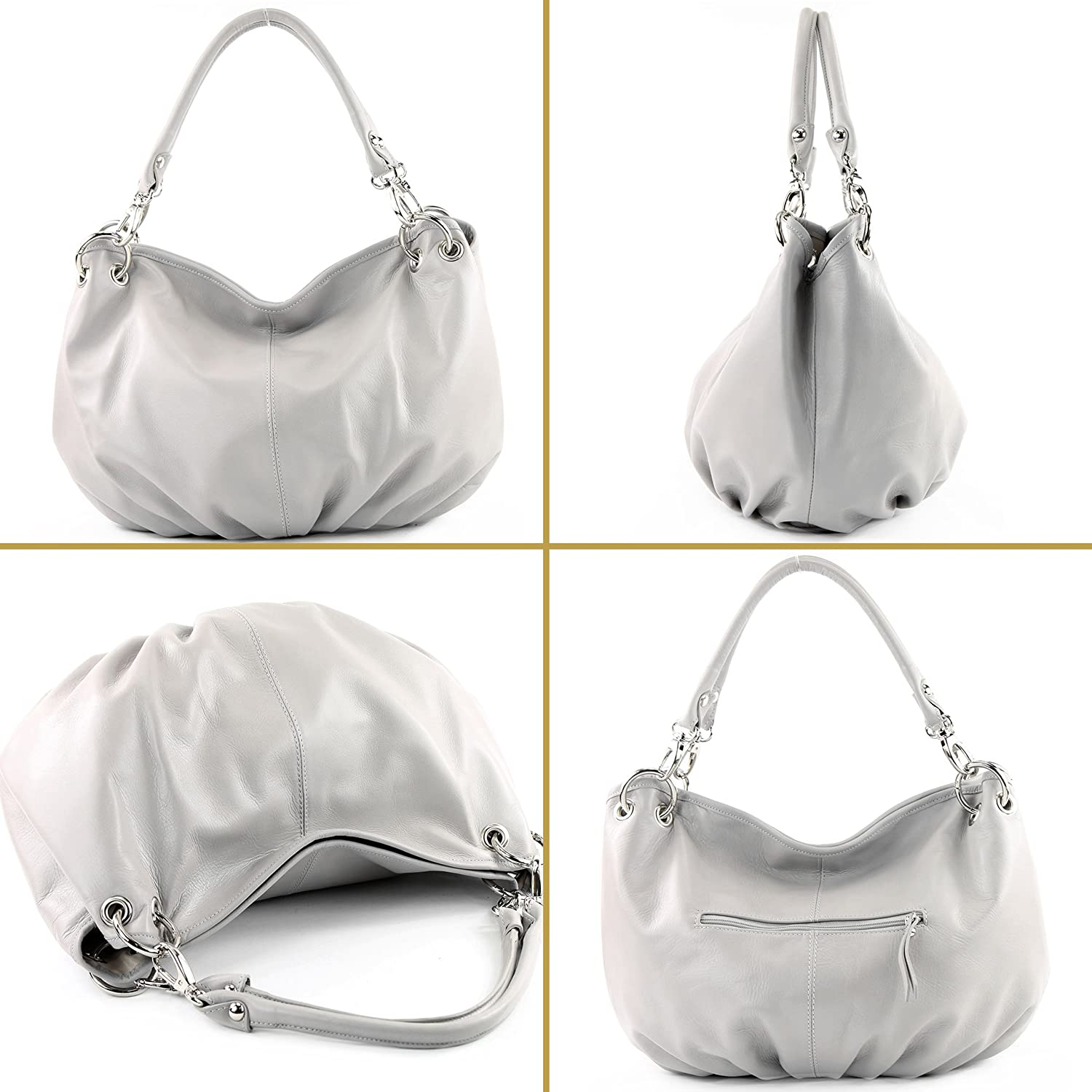 Italian handbag women's bag shoulder bag leather bag nappa leather IT40, Colour:White leather - Image 3