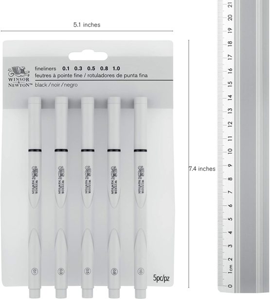 Winsor & Newton Assorted Fineliner, Black, Pack of 5 - Image 3
