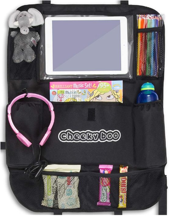 CheekyBoo - Child's Large Car Backseat Organiser with 10.1" Touch Screen iPad/Tablet Holder for Kids and Toddlers. Black Car Storage and Seat Protector. Fits All Cars - Image 2