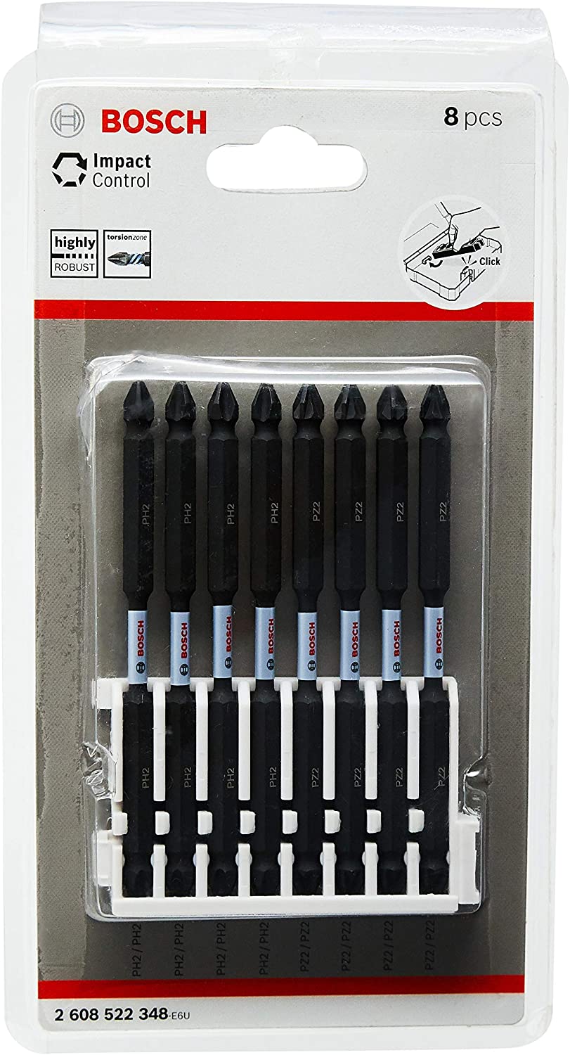 Bosch Professional 8pcs. Double Screwdriver Bit Set (Impact Control, PH/PZ Bits, Length 110mm, Pick and Click, Accessory Impact Drill)