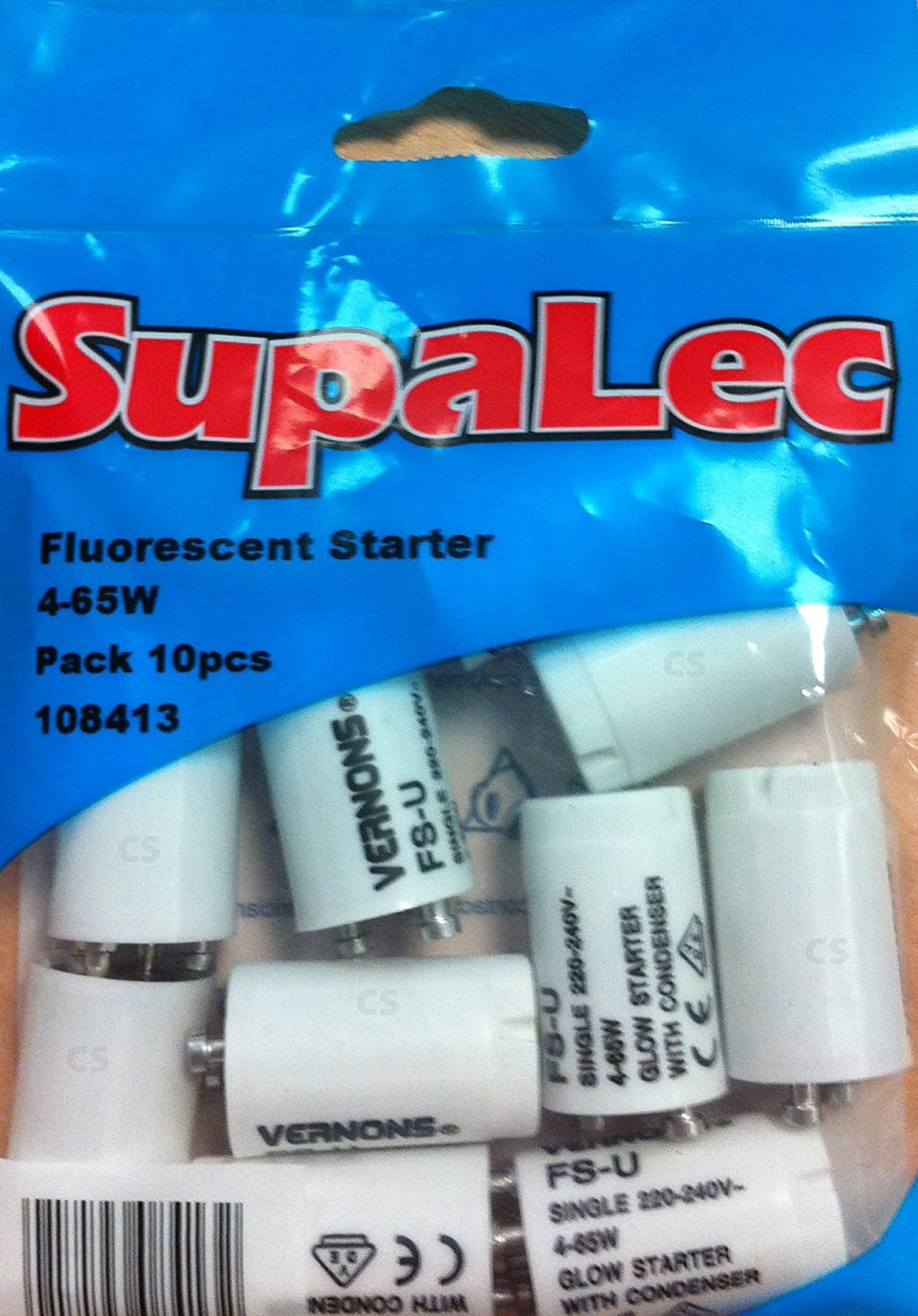 Supalec 10 Pack Glow Starter Switches, 4-65W, 220-240V, White, Manual, IP54 Rated, 10 Count (Pack of 1)