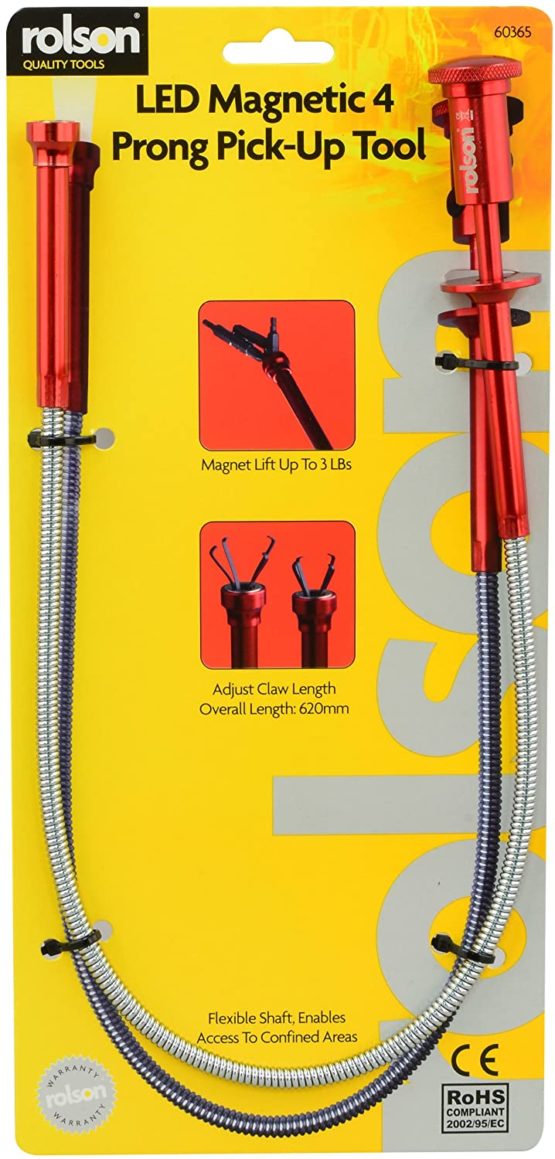 Rolson 60365, LED Claw and Magnetic Pick Up Tool, Red