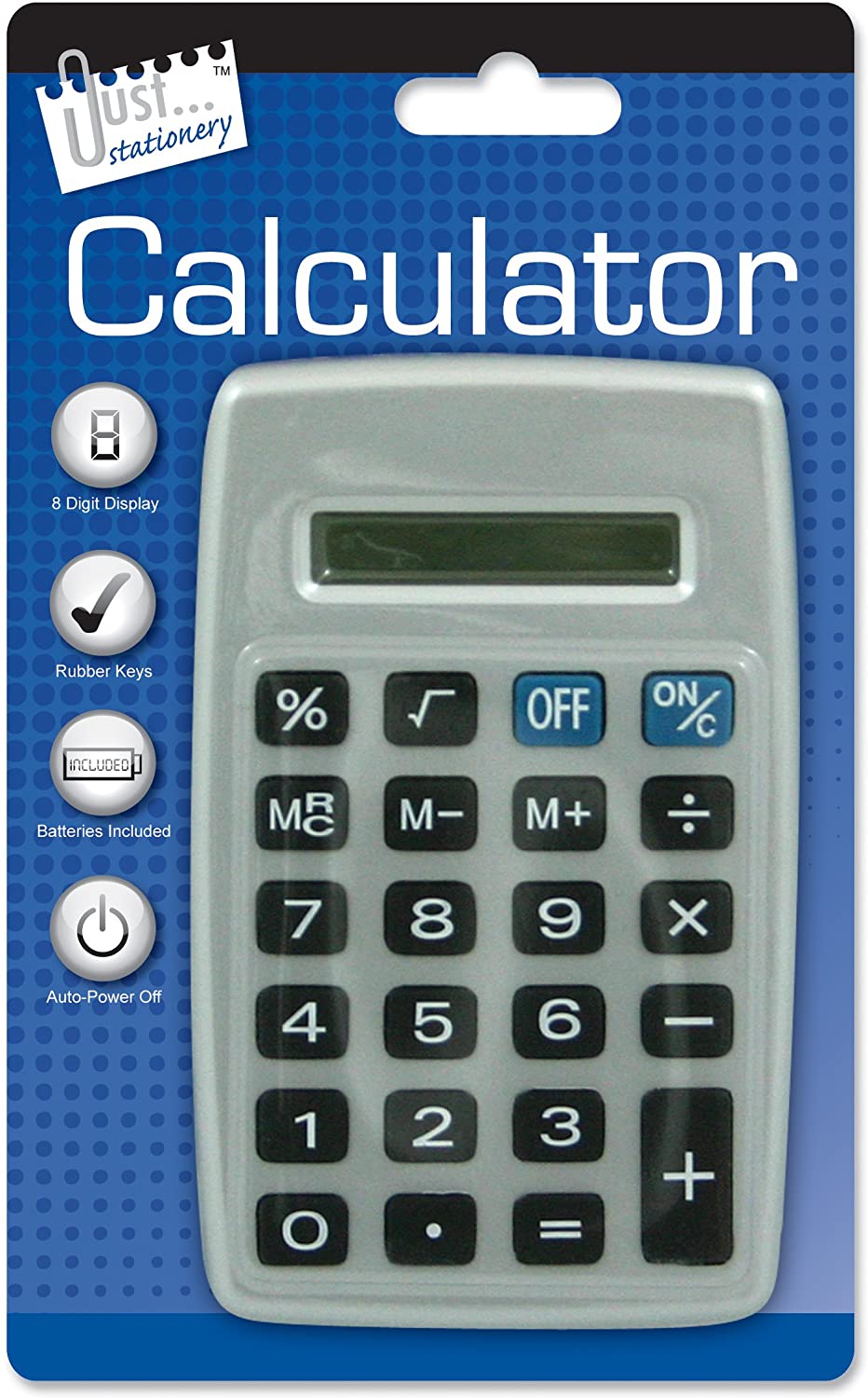 Just stationery 8 Digit Pocket Calculator - Black/Silver