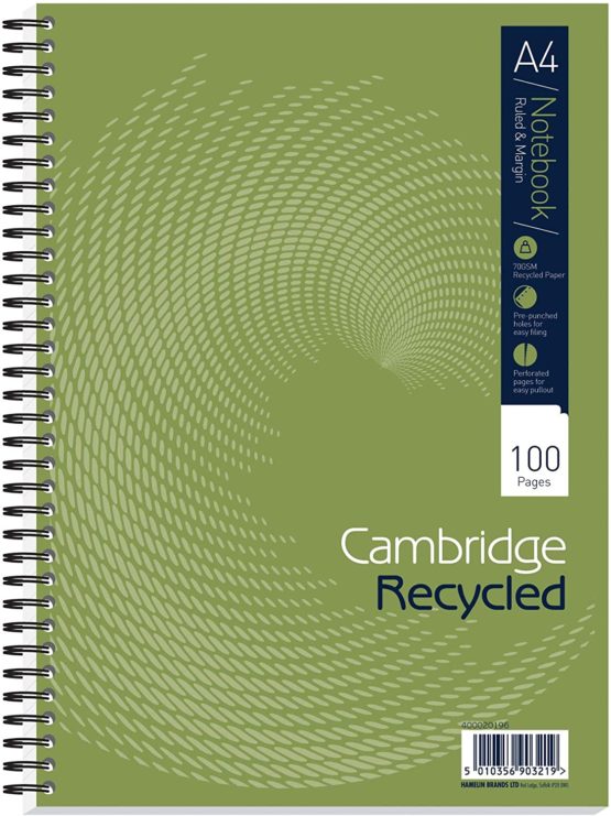 Cambridge Recycled A4 100 Pages Card Cover Wirebound Notebook - Pack of 5,Black