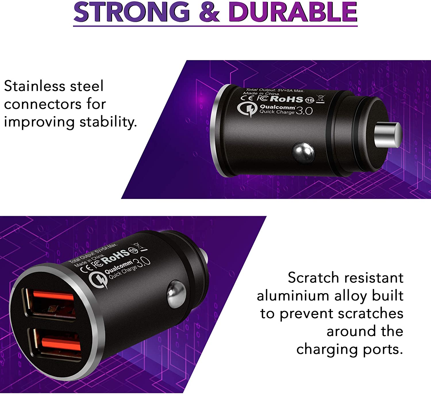 iSOUL Car Charger, USB Car Cigarette Lighter 12V/24V (5V/5A/30W) 4.8A (Qualcomm Certified) USB Car Chargers Adapter 2-Port - Image 4