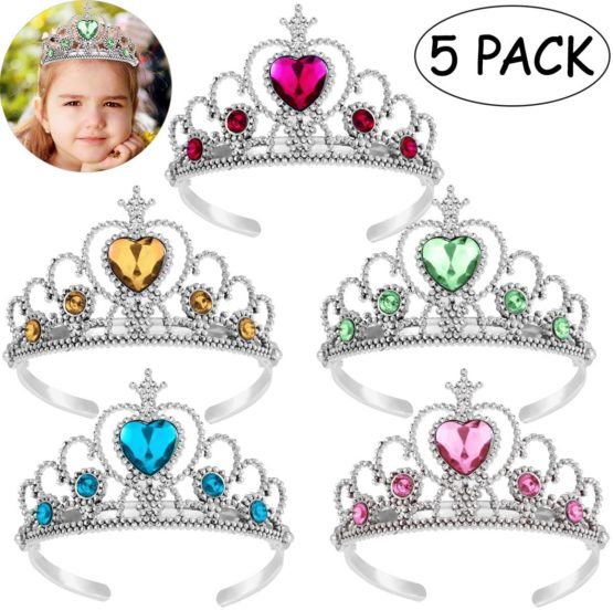 TOYMYTOY 5pcs Kids Princess Tiara Crown Set Girls Dress up Party Accessories (Light Blue Light Green Rose Red Pink Yellow)