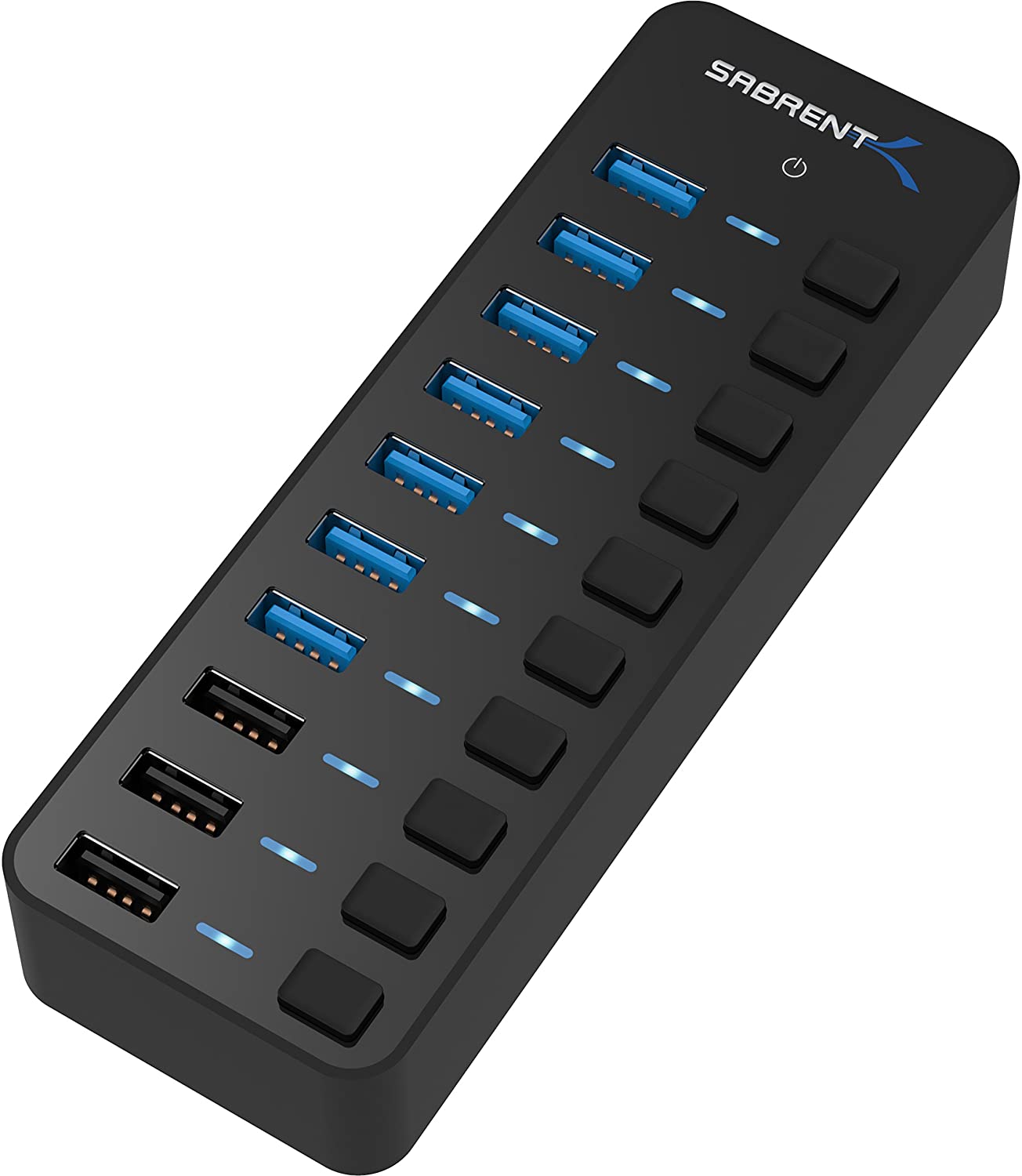 SABRENT Powered USB Hub 10 Ports 60W, 3 Smart Charging Ports, 7 Fast Data Transfer Ports, USB Docking Station with Switches (HB-B7C3)