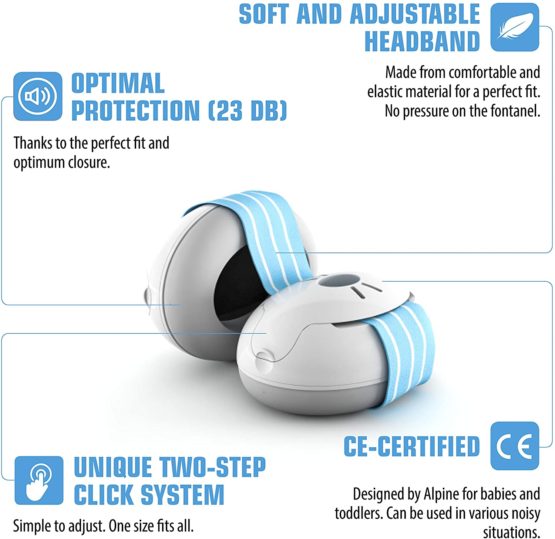 Alpine Muffy Baby Ear Defenders - Ear muffs for babies and toddlers from 12 to 36 months - Prevents hearing damage - Improve sleep on the move - Comfortable fit - Blue - Image 3