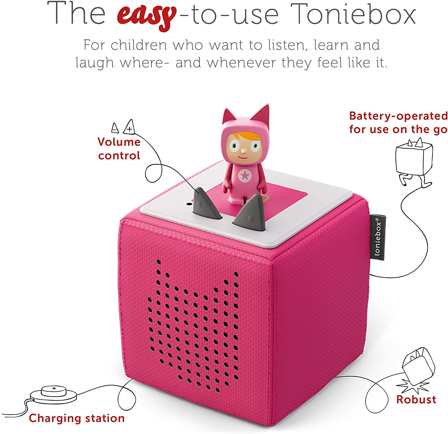 tonies Toniebox 1 Wireless Musical Storybox Starter Set, including 1 Creative, Pink, 12 x 12 x 12 centimeters - Image 2