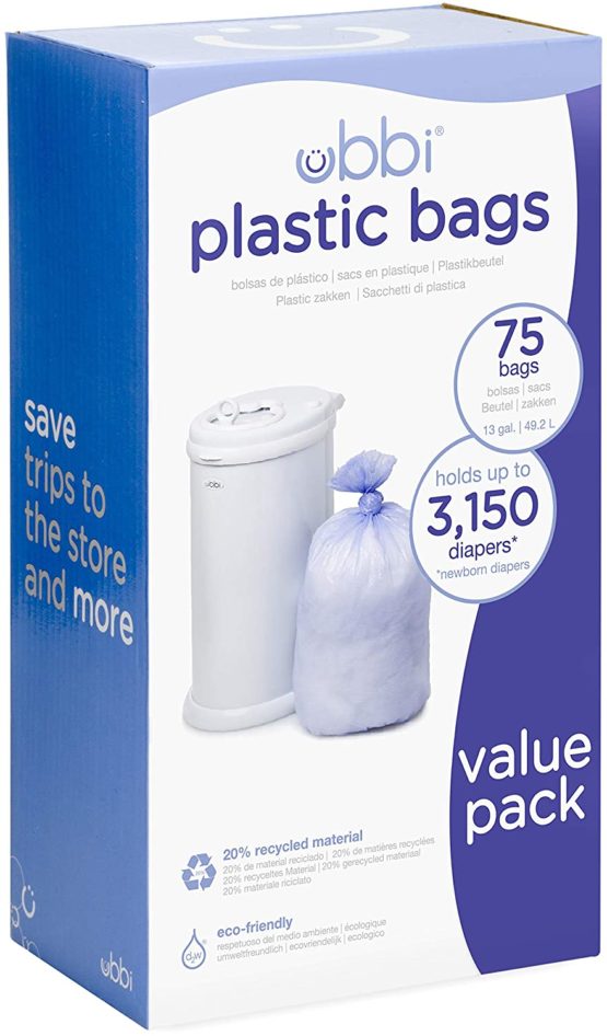 Ubbi Plastic Bags, Nappy Refill Bags 75 - Pack, 3 - Count