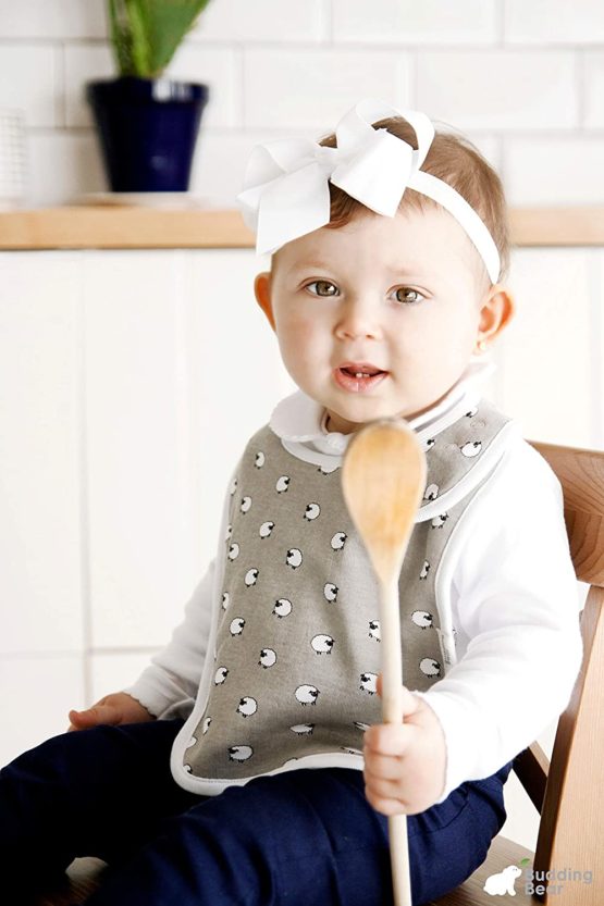 Budding Bear Premium Baby Feeding bibs (pack of 5) - 100% Organic Cotton Front and Absorbent Towel Backing - Baby Bibs for Girls and Boys with 4 Adjustable Nickel Free Snap Buttons - Grey and White - Image 3