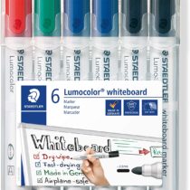 Staedtler Lumocolor 351 Whiteboard Marker Bullet Tip Approx. 2 mm line Width, Set of 6 Markers, high Quality, Made in Germany, can be Wiped Dry and Residue- by whiteboards, 351 WP6X