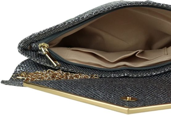 Girly HandBags Yellow Gold Glitter Clutch Bag Large Flat Ladies Sparkle Evening Metallic Prom - Image 4