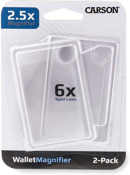 Carson WM-01 Credit Card Sized 2.5x Wallet Magnifier with 6x Spot Lens (Pack of 2)