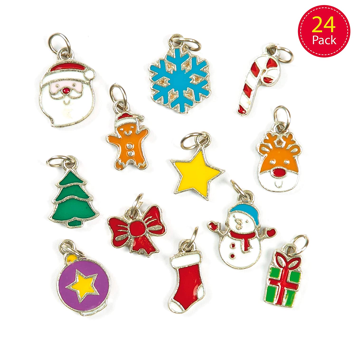 Baker Ross EF961 Christmas Charms, Ideal for Jewellery Bracelet, Necklace and Keychain-Making, Kids' Arts and Crafts, Gifts