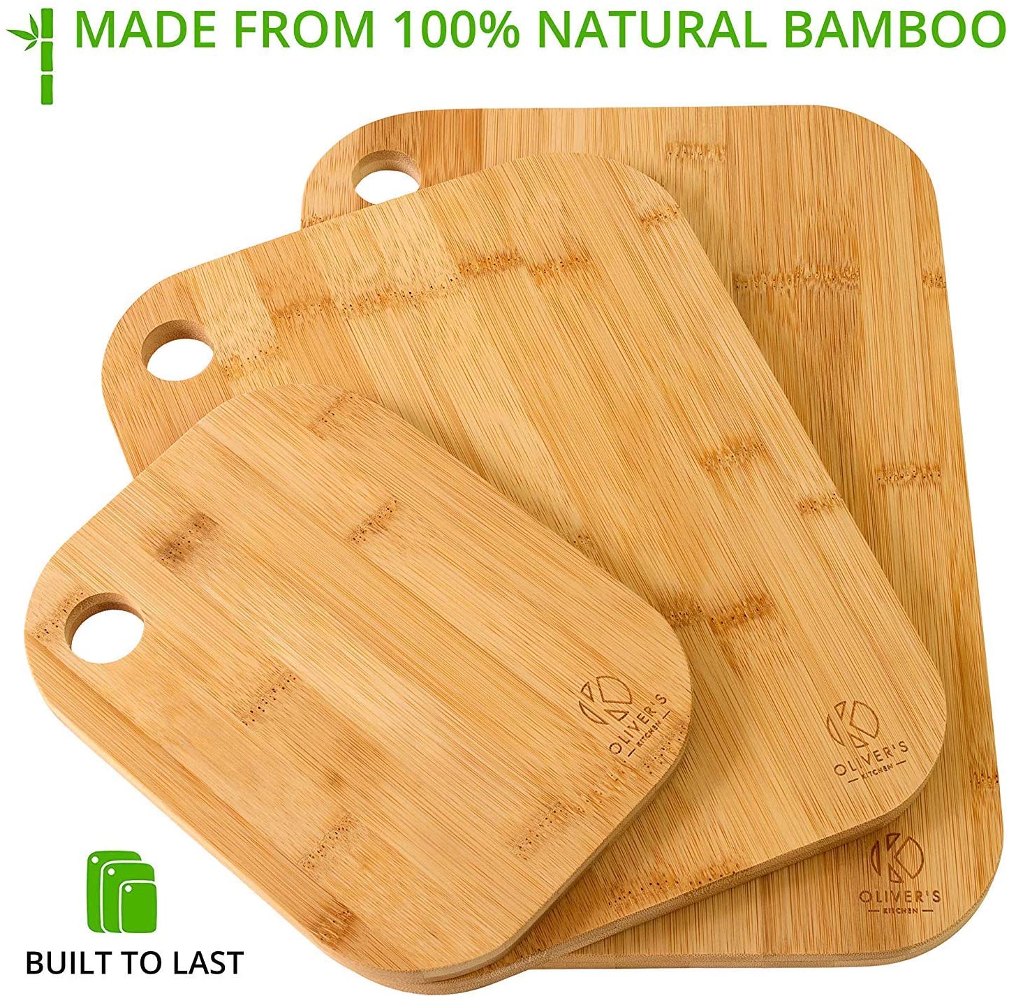 Oliver's Kitchen ® 3 x Set of Wooden Chopping Boards, Different Sizes for Every Occasion, Beautifully Designed - Image 3