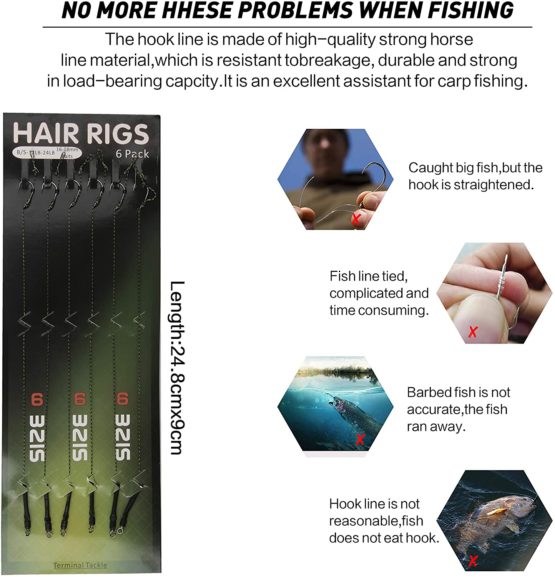 JSHANMEI 25pcs Carp Fishing Hair Rigs Kit, Including 18pcs Carp Rigs 3 Cards Boilie Stoppers and 4pcs Bait Needle Tool Carp Fishing Leader Rigging Terminal Tackle Set - Image 3