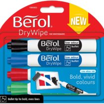 Berol Dry Wipe Bullet Tip Whiteboard Marker - Assorted Standard Colours (Pack of 4)