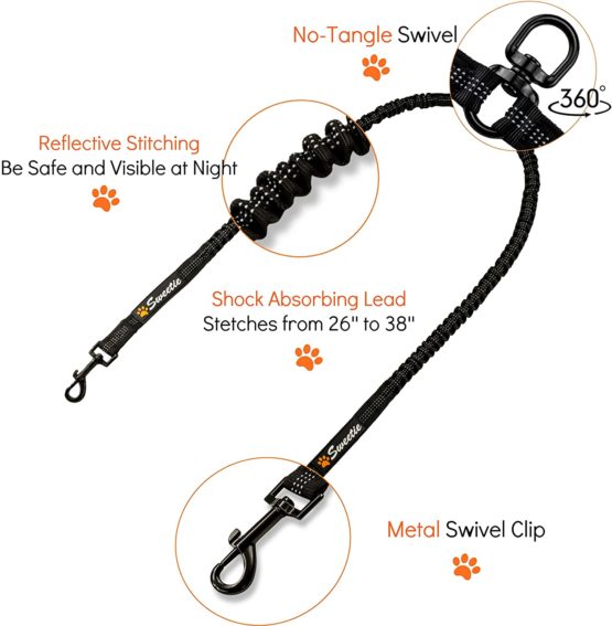 Sweetie Dog Lead Splitter – Dual Shock Absorbing Bungee Double Leash Coupler - Perfect Leads for Walking 2 Small to Medium Dogs on One Lead - No Tangle 360° Swivel Clip - Reflective Stitching - Image 2