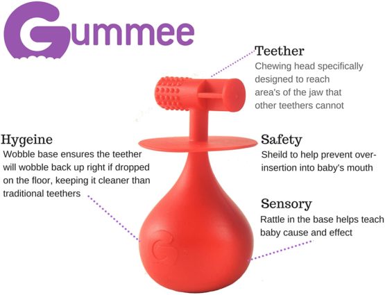 Gummee Baby Teething Toy Pain Relief Molar Mallet Teether With a Wobble Rattle Base. Age 12m + BPA Free. Gel Applicator. Designed for back teeth cutting. - Image 2