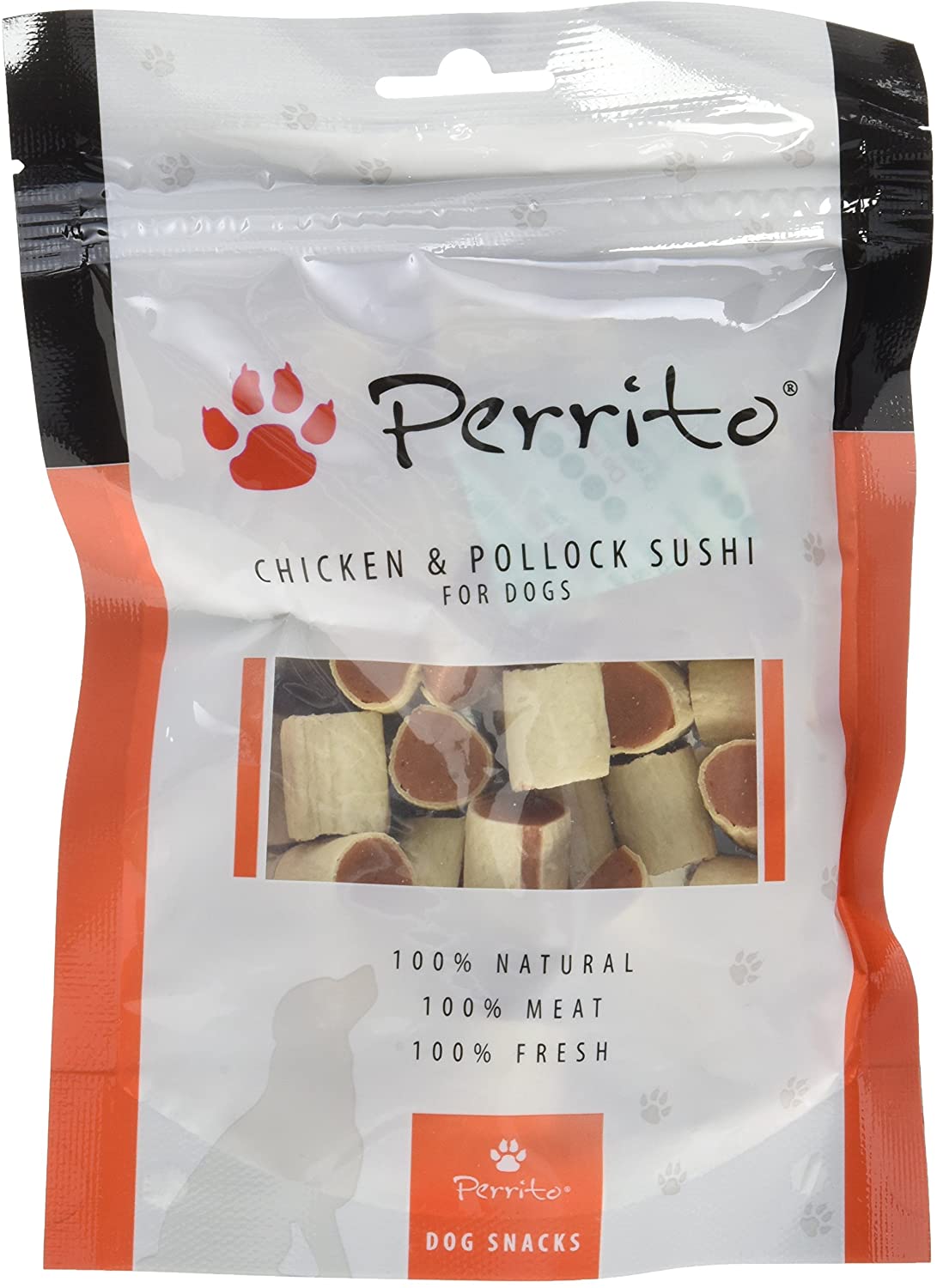 Perrito Chicken and Pollock Sushi Dog Treats Fish Filled with Sushi Chicken Meat Pack of 5 (5 x 100 g), 100 g (Pack of 5)