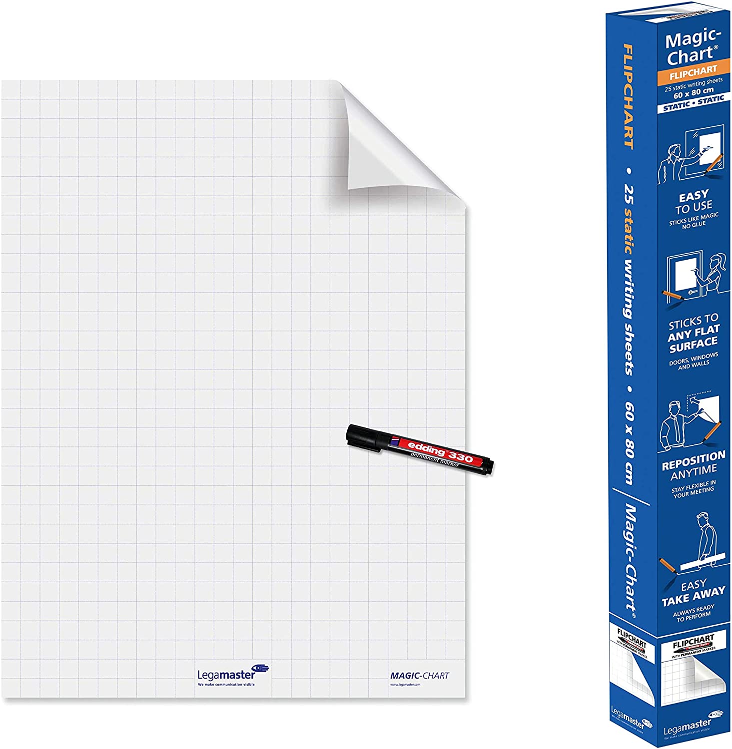 Legamaster Magic-Chart Static Flipchart Foil - 60x80 cm - 25 Repositionable Sheets, Multicolour, 25 Feuilles de 60x80 cm - Image 3