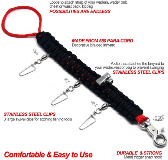 SAMSFX 550 Paracord Fly Fishing Lanyard with Ball Bearing Swivel Coastlock Snap - Image 2
