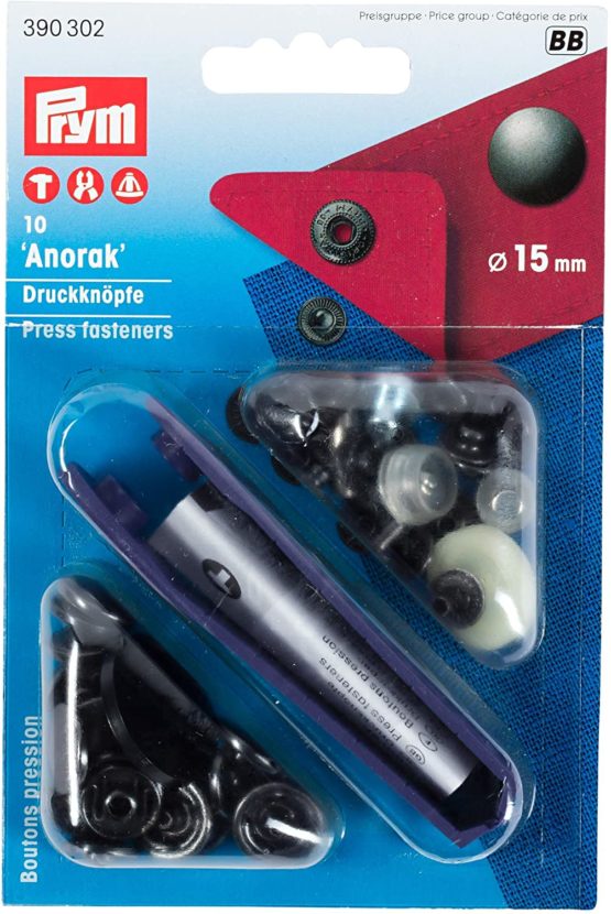Prym Non-sew Fasteners Anorak Brass Black Oxidized 15 mm